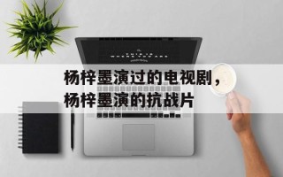 杨梓墨演过的电视剧，杨梓墨演的抗战片
