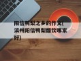 阳信鸭梨之乡的作文(滨州阳信鸭梨醋饮哪家好)